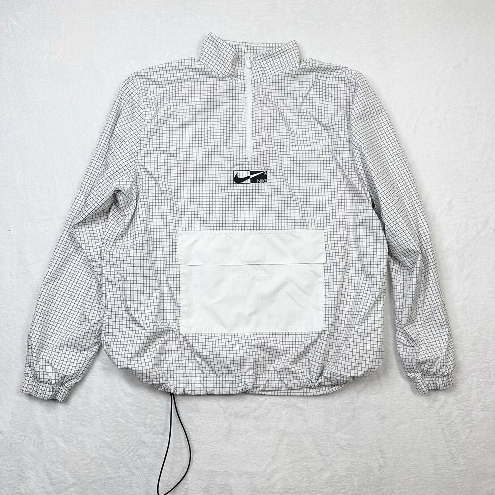 Nike Windbreaker Jacket Womens Medium Pullover 1/4 Zip White Grid Center Swoosh